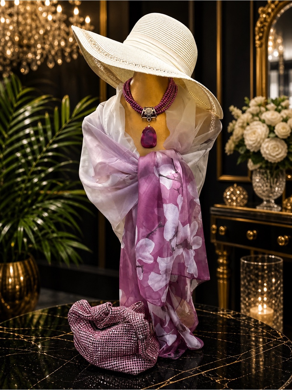 🆕😍Soft Lavender Chiffon Water Colur Floral Spring Scarf/Wrap